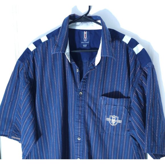 PHAT FARM Men's Blue & Orange Striped Shirt Short Sleeve Button-Up Shirt Size XL - Picture 1 of 12